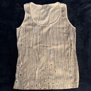 LOFT Cream Sequin Tank Top